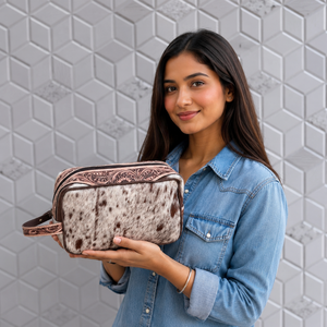 New Designer Hand <b>Tooled</b> Leather Toiletry Organizer Shaving <b>Kit</b> Man Women Travel Cosmetic <b>Bags</b> Cowhide Leather Makeup <b>Bags</b> - Product Image 3