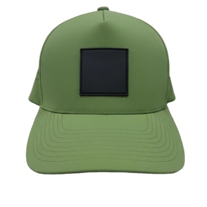 Green 6-Panel <b>Baseball</b> <b>Cap</b> With <b>Black</b> Patch Front Panel Adjustable Back Closure Unisex Casual Hat Solid Color Polyester Canvas - Product Image 1