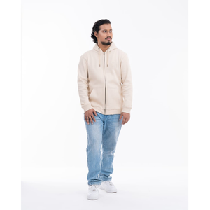 Sudadera cómoda y sostenible con bolsillo canguro para hombre, tejido polar beige premium, con cremallera, ecológica, para invierno. - Product Image 1