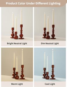 Porte-bougies décoratifs en bois pour la maison, centres de table modernes du milieu du siècle pour Thanksgiving et Noël, couleur caramel - Product Image 3