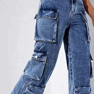 <b>Women</b>’s Y2K Baggy Cargo <b>Jeans</b> Washed Blue Wide Leg Barrel Leg Skater Streetwear Hip Hop Denim Pants Multi Pocket Tech wear - Product Image 5