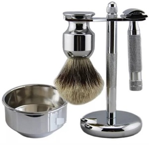 Best Selling High Quality Custom Men's Luxury Manual Safety <b>Razor</b> Shaving Brush Bowl Stand <b>Set</b> with Badger and Metal for Men - Product Image 3