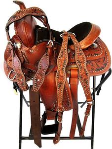 Cosmico Ventures Western <b>Leather</b> Horse Saddle Brass Hardware Floral <b>Tooling</b> Eco-Friendly Comfort Features Removable Washable - Product Image 1