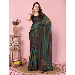 FATEMA FASHION Sari indien non cousu 1M en soie Zari imprimé motif Rangoli couleur pêche pour femme, tenue de soirée, intemporel et lavable - Product Image 5