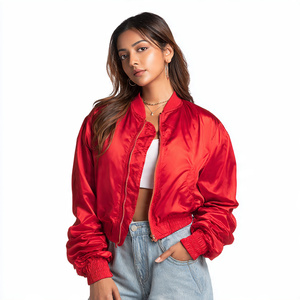 Chaqueta Bomber Corta de Satén para Mujer, Moda Urbana de Invierno, Chaquetas de Satén, Chaquetas Bomber Cortas con Cuello Redondo para Mujer - Product Image 1