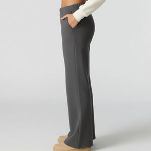 Pantalon large taille haute personnalisé pour femme, tricoté, coupe ample, longueur intégrale, couleur unie, taille élastique, décontracté, pour l'automne - Product Image 6
