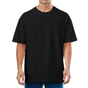 เสื้อยืดสีดำทรงโอเวอร์ไซส์สำหรับผู้ชาย แบบคอตตอน ไหล่ตก  รับผลิตเสื้อยืดเปล่าแบบ OEM ODM แบรนด์ส่วนตัว โรงงานผลิตเสื้อผ้า - Product Image 1