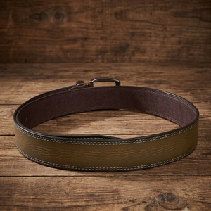 Ceinture décontractée en cuir marron uni pour homme avec double couture et boucle en laiton robuste, ceinture pour jeans - Product Image 1