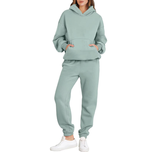 Ensemble de survêtement 2 pièces pour femme, léger, coupe-vent, respirant, avec sweat à capuche et pantalon de jogging, coupe droite, devant 100% coton, automne, élégant - Product Image 5