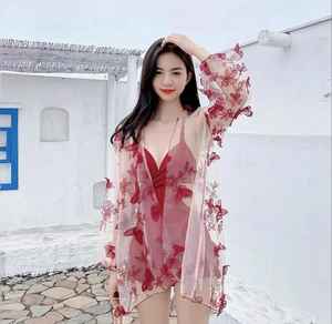 Ensemble Monokini Noir Papillon Coupe Haute 2 Pièces avec Shrug - Maillot de Bain Élégant pour Femme Séchage Rapide & Écologique - Product Image 1