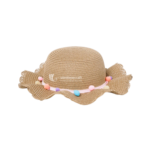 <b>Girls</b> Straw <b>Hat</b>, Summer <b>Sun</b> <b>Hat</b> with Scalloped Rim, Ribbon Beach <b>Hat</b> for Kids & Toddlers - Product Image 3