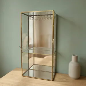ARTISAN DESIGN Brass Metal Glass Display Cabinet Jewelry Organizer with Hooks and Shelves for Home Bedroom Dressing - Product Image 3
