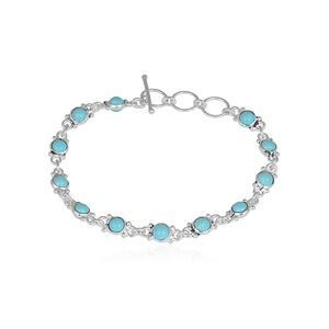 Bracelet ajustable en argent sterling avec turquoise naturelle, fermoir à bascule, serti clos, pierre précieuse ronde, fabricant de bijoux fins - Product Image 1