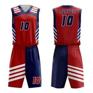 Custom Basketball Jersey Shorts Set Red <b>Blue</b> <b>White</b> <b>Striped</b> V-Neck Sleeveless 100% Polyester Moisture Wicking Unisex Reversible - Product Image 1