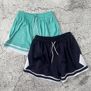Pantalones Cortos de Baloncesto Unisex de Malla, Color Sólido, Cintura con Cordón, Transpirables, para Verano, para Adultos, Azul Marino y Verde Menta - Product Image 1