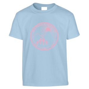Camiseta de manga corta azul claro con cuello redondo y estampado gráfico rosa, ropa informal para el día a día, ropa cómoda para la calle - Product Image 1