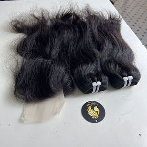 Tendance chaude en gros paquets ondulés naturels 100% cheveux humains bruts du Vietnam, paquets avec fermeture à lacet et dentelle frontale de qualité 10A - Product Image 1