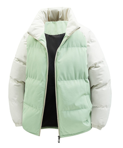 Blouson matelassé unisexe à blocs de couleur, col montant, fermeture éclair, coupe-vent, hiver, décontracté, coupe régulière, extérieur en polyester - Product Image 3