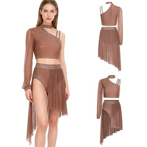 Completo da ballo latino lirico da donna: top corto, slip, pantaloncini e gonna in chiffon - Costume moderno per performance di danza, ballo da sala e <span class=keywords><strong>jazz</strong></span> - Product Image 3