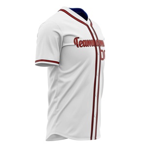 Custom Baseball Jersey White Red Trim Sublimated Print Team Name Number Button <b>Down</b> Unisex Adult Short Sleeve Moisture Wicking - Product Image 2