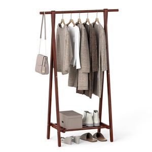 Porte-manteau autoportant en bois massif avec étagère de rangement inférieure, pliable et pratique - Product Image 5