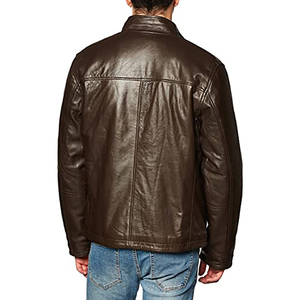 Veste d'hiver en cuir véritable et toile imperméable, personnalisable, tendance, confortable, à séchage rapide, avec logo frontal, pour homme, à prix abordable - Product Image 3