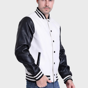 Custom Logo Vintage Varsity Jacket Unisex <b>Stand</b> Collar Wool Sleeves Embroidery Winter Black Letterman Baseball Cartoon Geometric - Product Image 4