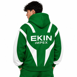 Sweat à capuche premium vert et blanc abstrait avec fermeture éclair |   Sweat à capuche streetwear avec masque intégré |   Vêtements d'extérieur unisexes tendance avec masque intégré - Product Image 4