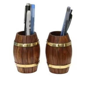 Wooden Barrel <b>Pen</b> Holder Set Rustic Office Desk Organizer Storage Container Round Shape <b>Pen</b> And Pencil Holder <b>Box</b> - Product Image 1