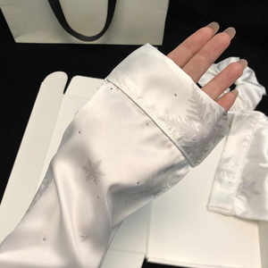 Elegant Women Satin Robe Full Length Long Sleeve Winter/Spring <b>Snowflake</b> Print Rhinestone <b>Decorated</b> Turn-down Collar Breathable - Product Image 4