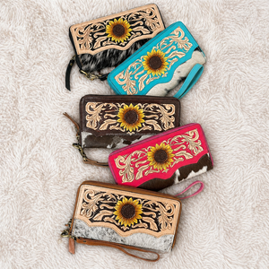 Cartera de Cuero Genuino Hecha a Mano con Diseño Bohemio de Girasol y Cremallera, Estilo OEM/ODM de Lujo 2026 para Mujer - Product Image 4