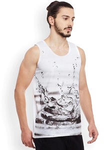 Camiseta sin mangas blanca para hombre, con estampado, cuello redondo, informal, transpirable, de poliéster, ajustada - Product Image 6