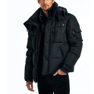 Men's Black Hooded Puffer Jacket Zipper Closure Windproof Casual Winter Coat Thick Polyester Wadding Regular Fit - Product Image 6