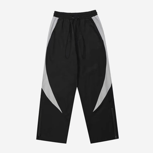 Custom Unisex Sweat suit Jogger Set 2-Piece <b>Patchwork</b> Windbreaker Plain Baggy Tracksuit for Men Hoodie and Shorts - Product Image 2