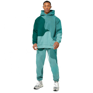 ชุดเซ็ต 2 ชิ้น ผ้าฝ้ายขายส่ง สกรีนโลโก้ได้ ชุดลำลองสตรีทแวร์ ระบายอากาศได้ดี แห้งเร็ว ชุดวอร์มผู้ชายแบบมีฮู้ด สีตัดต่อ - Product Image 1