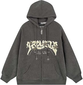 Sudadera extragrande personalizada para mujer con estampado de letras brillantes, bolsillo frontal con cremallera, manga larga, de algodón tejido digital - Product Image 2