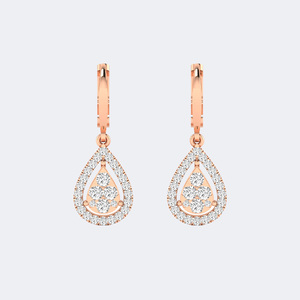 Boucles d'oreilles pendantes avec halo de diamants ronds brillants de 1,00 CTW et accents pavé sertis à griffes – Style Leverback - Product Image 3