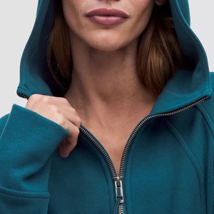 High Demand Custom Women's Hooded Fleece Jacket Full Sleeve Zipper Solid Color Knitted Breathable Autumn <b>Thumb</b> <b>Hole</b> Pullover <b>Top</b> - Product Image 3
