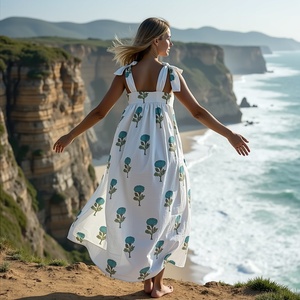 Easy Resort Maxi algodón con lazos hombro sin mangas diseño verano bloque floral y un ajuste suave y transpirable ideal para tropical - Product Image 2