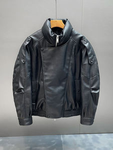 Chaqueta de Cuero Oversize para Hombre, Nueva Tendencia 2024, Estilo Biker, Chaqueta Bomber de Cuero Sintético, Cuello Alto, Resistente al Viento - Product Image 3
