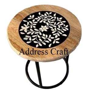 Table d'appoint de style moderne en bois naturel avec incrustations en résine et en os, table basse ronde, mobilier de maison luxueux et élégant - Product Image 1