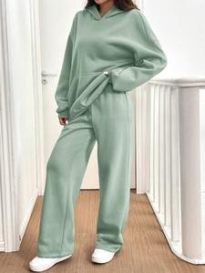 Custom Women's Sage <b>Green</b> Oversized Hoodie Tracksuit Set Fleece Sweatshirt Jogger Pants Casual OEM Manufacturer Clothing - Product Image 4