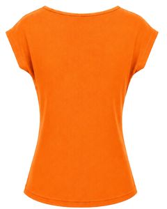 Manufacturer Orange Women Casual Summer Blouse Elegant Flower Neck Design Short Sleeve Loose Fit Fashion Daily Wear <b>Top</b> Shirt - Product Image 2