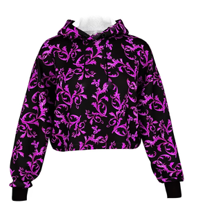 เสื้อฮู้ดครอปผู้หญิงไซส์ใหญ่ลายดอกไม้ ขายส่ง OEM สำหรับฤดูใบไม้ร่วง/ฤดูหนาว ระบายอากาศได้ดี แห้งเร็ว ผลิตจากผ้าฝ้ายผสมโพลีเอสเตอร์ แบบสั้น - Product Image 5