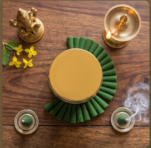 Cône d'encens Tusli Dhoop en pot, encens de qualité supérieure Tulasi, cônes verts biologiques pour usage religieux indien toute saison avec pot doré - Product Image 6