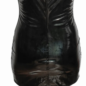 Robe mini moulante en similicuir PU noir, bretelles spaghetti, dos nu, ajustée, pour soirée, couleur unie, sans manches, taille cintrée - Product Image 6