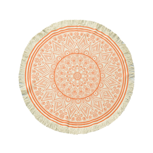 พรมทอมือลายแมนดาลาทรงกลม สีพีชคอรัล สไตล์โบโฮ พร้อมพู่ห้อย - Product Image 3