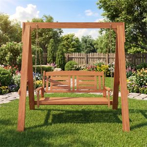Dondolo da Giardino a 2 Posti con Supporto, Capacità 360 kg, in Legno Massello, per Interni ed Esterni, Sedia Sospesa per Giardino, Bordo Piscina, Patio - Product Image 3