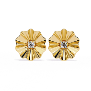 Pendientes Ajretail con Diamantes Naturales Golden Bloom de 0.06ct - Oro de 14K, Corte Brillante Redondo, Estilo Étnico, Color H, Claridad VS-SI - Product Image 1