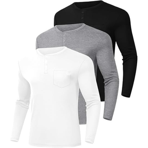 บริการ OEM เสื้อยืดเฮนลีย์ผู้ชายแบบติดกระดุมสำหรับฤดูร้อน เสื้อเชิ้ตพิมพ์ลายแขนยาวมีกระเป๋า ทรงเข้ารูป สวมใส่สบาย เสื้อยืดพื้นฐาน - Product Image 6